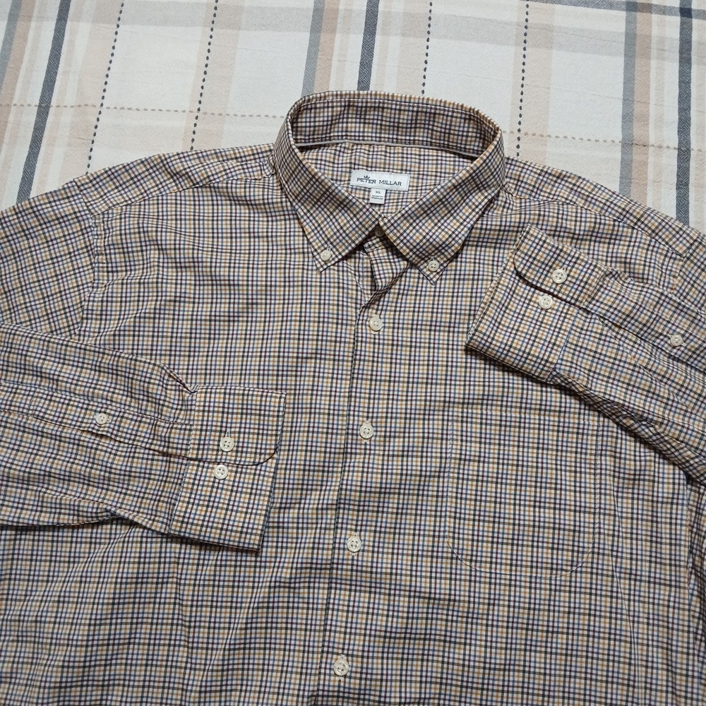 Peter Millar Men's XL‎ Multicolor Tattersal Check Performance Shirt Long Sleeve